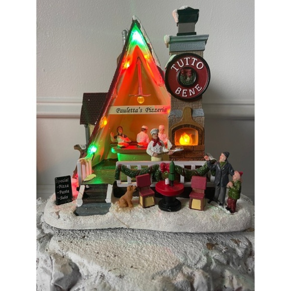 Carole Towne PAULETTA'S PIZZERIA LED Musical Christmas Village #1293617 Retired
